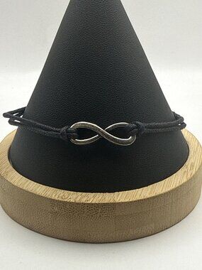Minimalist Silver Infinity Charm Black Cord Adjustable Bracelet Boho Chic Y2K